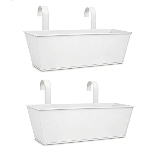 Hanging Metal Flower Pot, 2 Pieces, Large Rectangle, White (1/5)