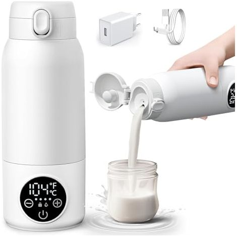 Chauffe-Biberon Nomade Portable Sans Fil 500ml, Chauffe Rapide Eau ou Lait, Chauffe Biberon Portable à Température Constante, Température Réglable, pour la Voiture et les Voyages