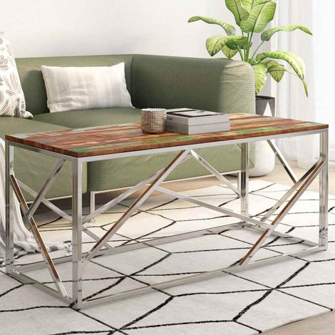 vidaXL Table basse argenté inox et bois de récupération massif (1/5)