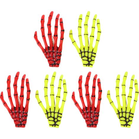 6 Griffes Osseuses Fluorescentes Jaune Rouge Main Squelette Pinces à Cheveux Punk Horreur Crâne (1/5)