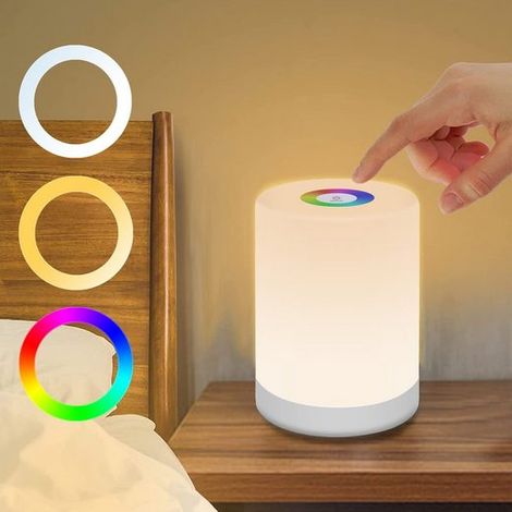 Lampe de table, Lampe de Chevet, Lampe de lecture LED, Sensible au toucher avec poignée de transport, blanc chaud + 7 couleurs RGB, KINSI (1/5)