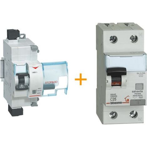 Bticino Salvavita STOP&GO Restart + Interruttore magnetotermico differenziale - F80SG FS80SG + GC8813AC25