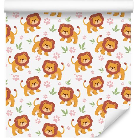 Papier peint Lions Blanc et Crème pour Salon et Chambre 50x1000 cm (1/5)