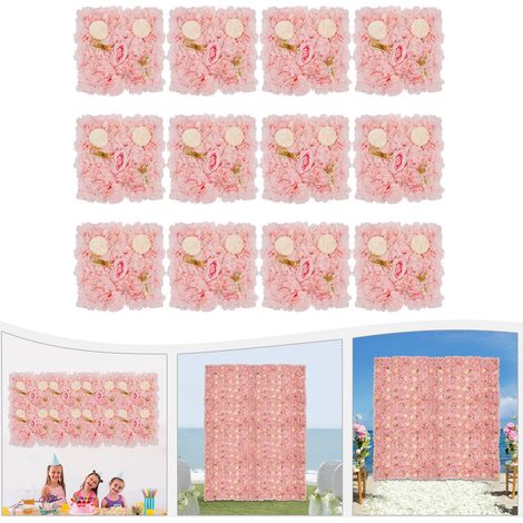 12 Stück Künstliche Blumen Wand aus Kunststoff und Seidengewebe, 3D Künstliche Blumen-Wandpaneel Rosen Deko Blumen, 38 x 38 cm Rosa Blumen Wand Dekor für Dekoration Hochzeit Party
