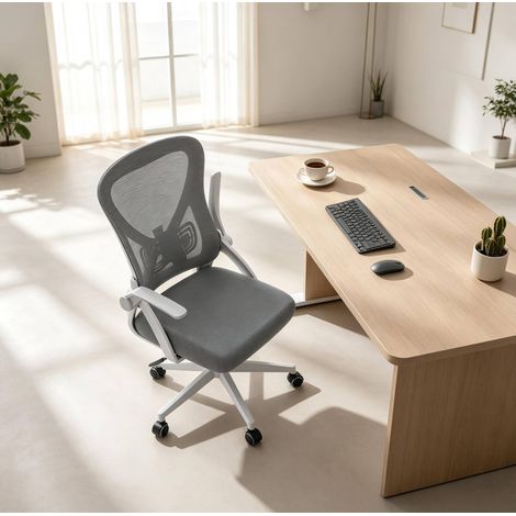 Silla de oficina ergonómica con ruedas, respaldo reclinable, gris DESVIAE (1/4)