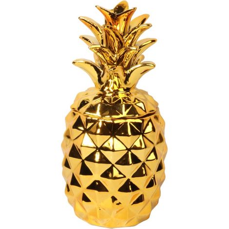 Grande scatola in ceramica a forma di ananas, color oro. (1/4)