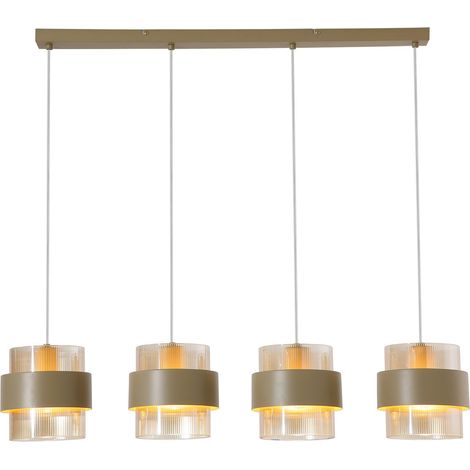 Searchlight Royal Suspension à 4 barres lumineuses, S&, verre ambré côtelé, 4 x E27 (1/5)