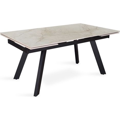 Ausziehbarer Tisch LAROS – 160 bis 240 cm – Tischplatte aus beigem Marmorstein – Metallstruktur – Hochwertiges Design