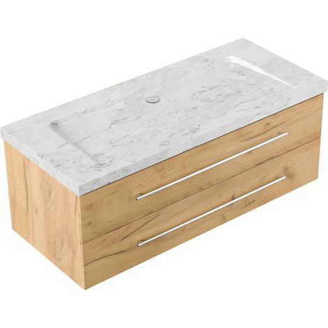 Badmöbel Marmor Carrara White Damo 130 cm ohne Hahnloch SoftClose eiche gold (1/5)