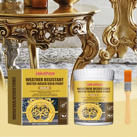 Peinture dorée métallisée à base d'eau résistante aux intempéries, peinture dorée décorative à base d'eau résistante aux intempéries pour colonnes romaines, peinture dorée d'extérieur – 150 g + pincea (1/5)