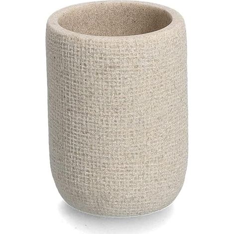 Gobelet à Dents Naturel - 1 Pièce - Polyrésine Beige - Design Rond Stable - Salle de Bain Moderne - 7,2cm x 10cm (1/3)