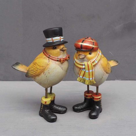 Ensemble 2 oiseaux jaune résine 14x5x9cm (1/2)