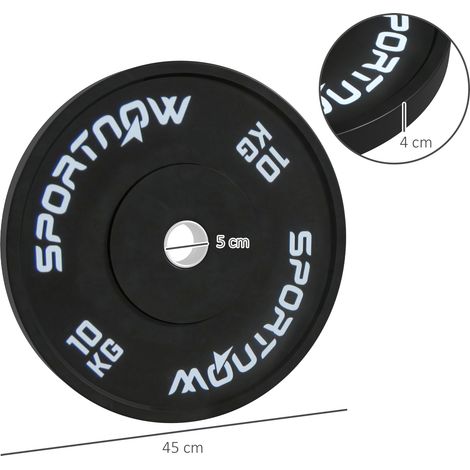 Lot de 2 disques de musculation de 10 kg pour haltères et barres (avec accessoires de 5 cm de diamètre), noirs (1/5)