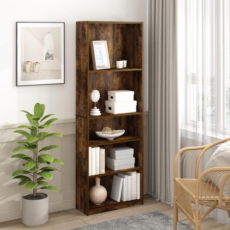 Lot de 2 étagères à Livres à 5 Niveaux, avec étagère réglable, 24,13 x 62,23 x 180,85 cm, pour Bureau à Domicile, Salon, pin ambré (1/5)