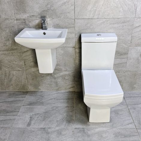 Amelia Wall Hung Basin Sink & Ped with Close Coupled Toilet Ensuite Cloakroom, With Tap & Waste (1/3)