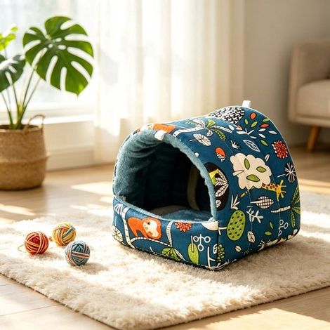 Casetta per porcellini d'India, set da 2 pezzi con due casette invernali per piccoli animali, letti a grotta caldi, comodi e caldi, per conigli nani, (1/5)