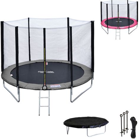 Pack Premium Trampoline 180cm réversible gris / rose CAIRNS + filet, échelle, bâche et kit d'ancrage (1/4)