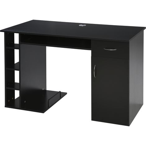 Bureau informatique multimédia avec étagère tiroir tablette clavier MDF noir 120x60x74 cm