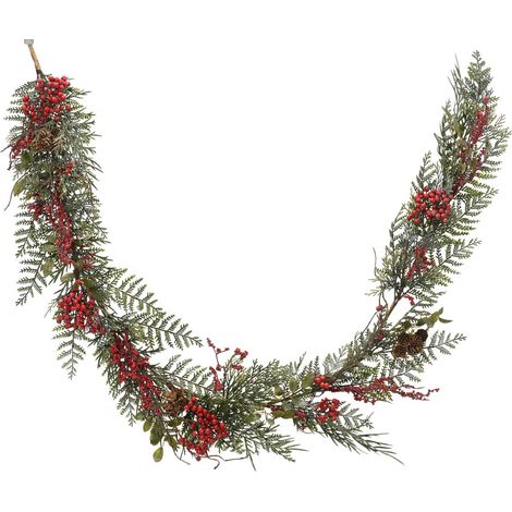 Ghirlanda Festone c/bacche rosse glitter 180cm
