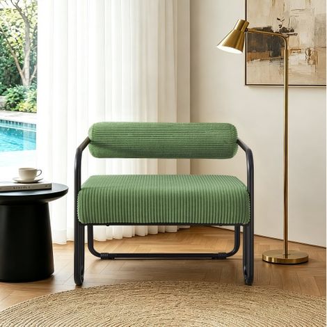 Poltrona moderna con schienale elegante, 68,5 x 73 x 70,5 cm – rivestita in morbido velluto a coste con struttura in metallo nero. Design minimalista per soggiorno, camera da letto o ufficio. (1/5)