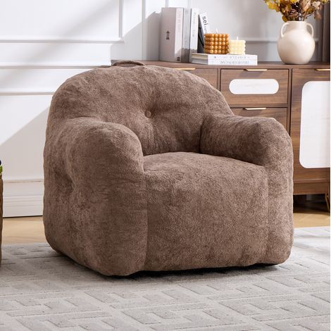 Fauteuil poire 95x95x79 cm en fausse fourrure kaki, accoudoirs, pour salon et lecture - CHICFURN (1/5)