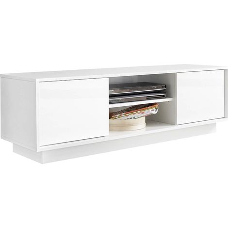 LYSIANE - Meuble TV 2 Portes Finition Blanc Laqué Brillant Weiss (1/3)