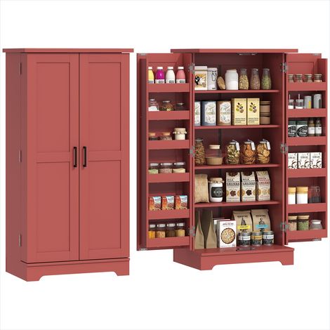 Meuble de rangement de cuisine en bois rouge 60x40x120 cm avec 5 niveaux et portes (1/5)