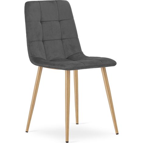 Sedia Kara in velluto grigio scuro con gambe effetto legno (1/5)