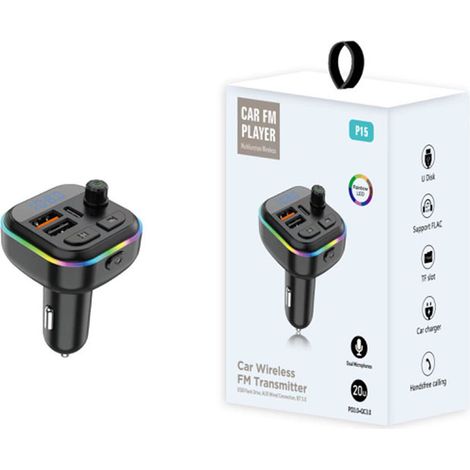 P14 Kit mains libres Bluetooth MP3 pour voiture avec radio FM, chargeur double USB, lecteur de musique et fonction mains libres – Emballage boîte couleur P15 (1/2)