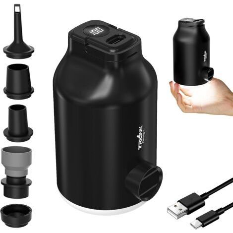 Electric Pump for Air Mattress, Vacuum Bags - Mini Portable, Rechargeable, Fast Inflation and Deflation with 5 Nozzles, LED Lighting, Auto Shut-Off for Air Mattresses (1/5)