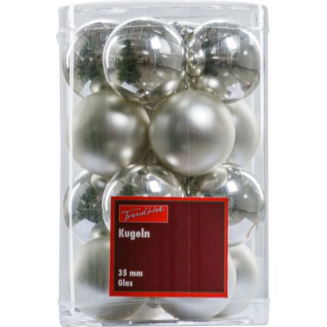 TrendLine Christbaumkugeln 16 Kugeln Ø 3,5 cm Glas Silber Weihnachtskugeln