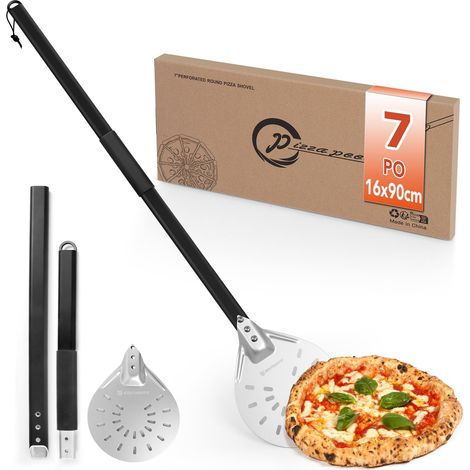 Pelle a Pizza 7 Pouces Avec Trous, Spatule à Pizza Ronde en Aluminium, Avec Rallonge Amovible (90 cm), Résistant Aux Hautes Températures pour La Cuisson De Pizzas Maison Pains (1/5)