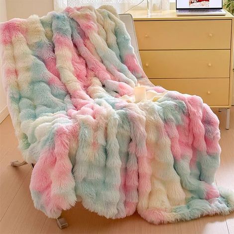 Couverture 130x160 cm, Epaisse Plaid Lapin en Peluche Super Douce et Duveteux, Plaid Fausse Fourrure Haute Qualité,couleur (1/5)