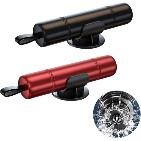 Zweiteiliges Notfallwerkzeugset, Mini Autohammer, Scheibenbrecher mit zwei Ständern Autozubehör, rot, schwarz (1/5)