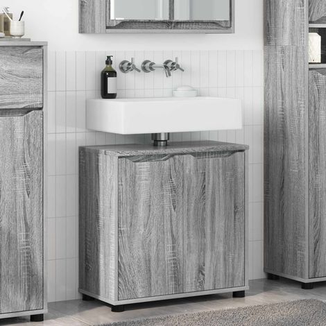 Meuble sous lavabo salle de bain avec portes, 2 étagères réglables, gris Sonoma, 60 x 30 x 60 cm - PANGIVO (1/5)