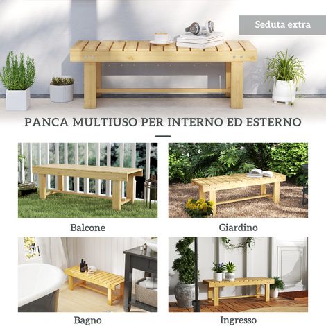 Banc de jardin 2 places en bois de sapin imperméable, assise extérieure 110x38x35 cm pour terrasse (1/5)