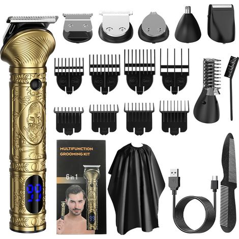 ®Rising FF Tondeuse Cheveux Hommes,6 en 1 - 8 Sabots de Guidage,Coupe-Précision - Coupe-Nez - Coupe-Corps (1/4)