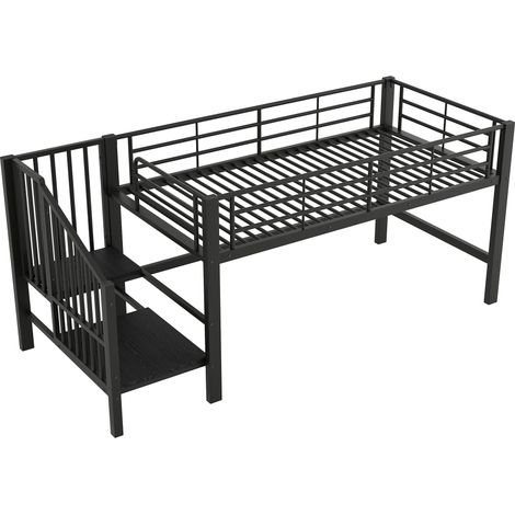 Letto a soppalco semi-alto 90 x 200 cm nero con scala contenitore in metallo HOMVRA (1/5)