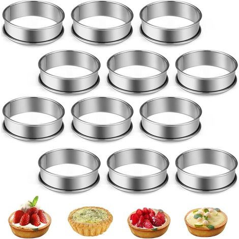 Set di 12 anelli da dessert in acciaio inox, 8 cm, stampi per mousse e pancake, anelli per torte - Crezuo (1/4)
