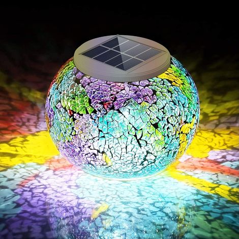 Lampe solaire mosaïque à couleurs changeantes, globe lumineux étanche en verre cristal, veilleuse LED pour terrasse, jardin, fête, cour, décoration intérieure et extérieure (1/5)
