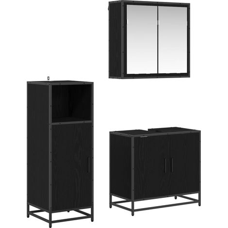 vidaXL Badezimmermöbel-Set 3 pcs Schwarz Eichen-Optik Holzwerkstoff (1/5)