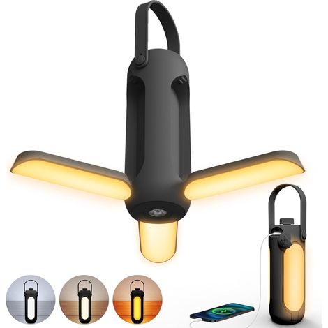 Wiederaufladbare Campinglampe, LED-Campinglaterne mit 3 einstellbaren Beleuchtungsmodi für Zelte, Campingzubehör für Wanderungen und Picknicks (1/4)