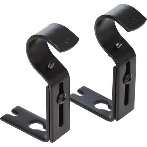 Soporte ajustable para barra de cortina (2 piezas) - Soportes resistentes para barra de cortina - Montaje en pared para barras de hasta 25 mm - Acero - Negro (1/5)