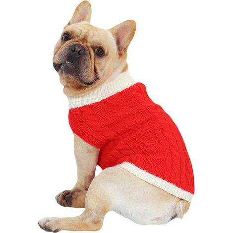 Suéteres para perros pequeños, Cuello alto suave para perros, Camisetas para mascotas de otoño e invierno, Rojo, Mediano (1/5)