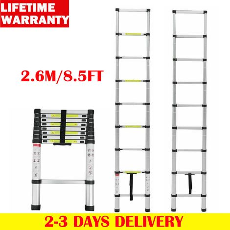 2.6M Aluminum Telescopic Ladder Collapsible Loft Folding Hatch Attic Stair EN131 (1/5)