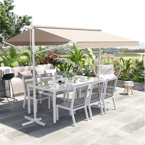 Sombrilla de jardín autoportante de metal blanco crema con manivela e inclinación, 300 x 295 cm