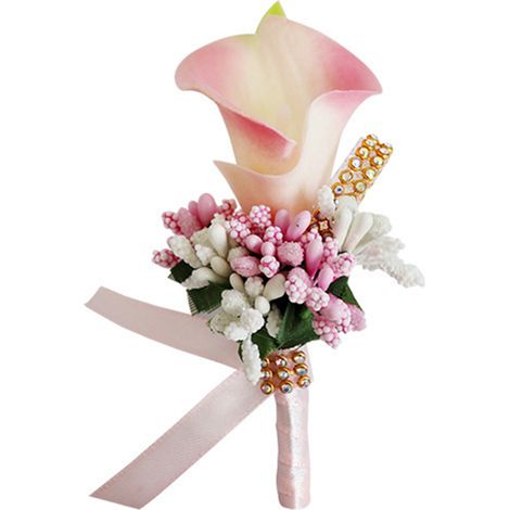 Calla Boutonniere Realistic Artificial Flowers Boutonniere for Groom Bride Wedding Party Pink (1/2)