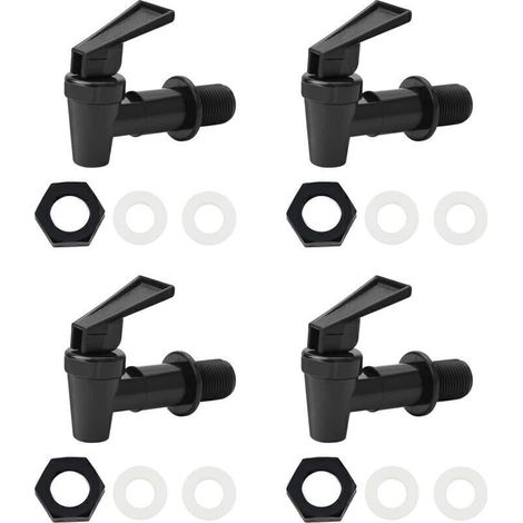 Lot de 4 robinets de rechange universels en plastique pour distributeur d'eau chaude et froide, bière, vin, jus de fruits, seau noir et blanc (uniquement noir) (1/4)