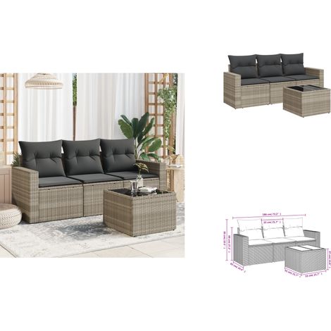 4-tlg. Garten-Sofagarnitur mit Kissen Hellgrau Poly Rattan - Gartensorte - Gartenmöbelset - PE-Rattan Möbel - Outdoor Sofa - Lounge Set (1/3)
