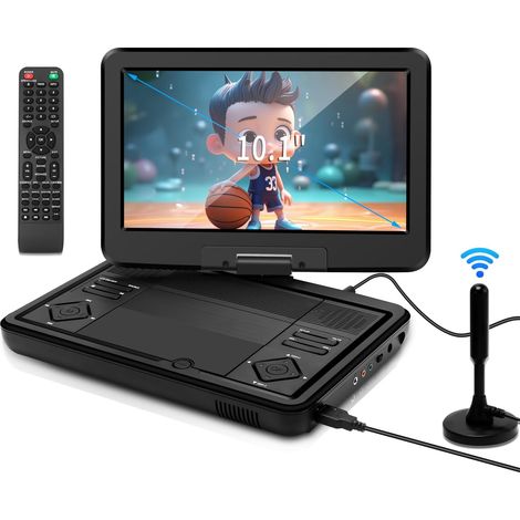 Lecteur DVD Portable 10,1 Pouces TV Intégrée DVB-T2, Écran LED Pivotant, USB/HDMI/AV, Batterie Rechargeable, Deux Haut-Parleurs Stéréo (1/5)